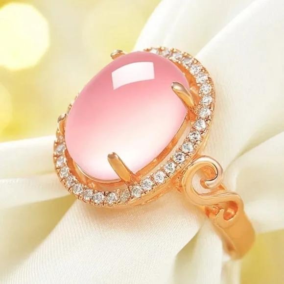 \\NEW\\PINK ROSE GOLD DIAMOND 925 STERLING ADJUSTABLE RING - Picture 2 of 6